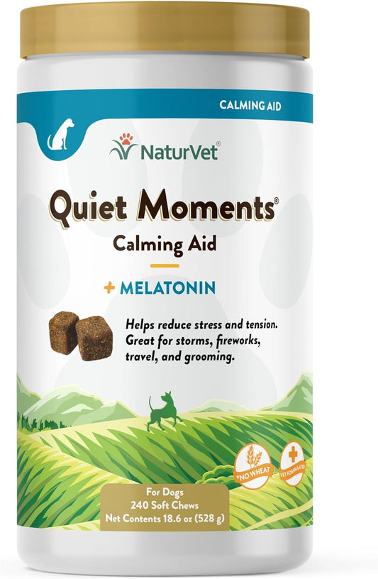 Quiet Moments Calming Aid Melatonin Dog Supplement – Helps Reduce Stress in Dogs – for Pet Storm Anxiety, Fireworks, Motion Sickness, Grooming, Separation, Travel – 240 Ct. Chews