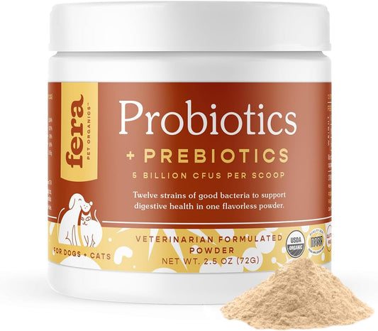 Probiotics for Dogs & Cats - Vet Created - Cat & Dog Probiotic Supplement - 12 Strains & Prebiotics for Pet’S Digestion - 60 Scoops​