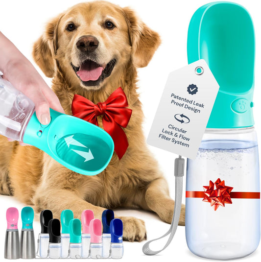 Dog Water Bottle Portable - Lightweight Water Bottle for Dogs - Dog Travel Water Bottle with Bowl - Dog Walking Accessories (19OZ, Blue) - Leak Proof Dog Portable Water Bottle