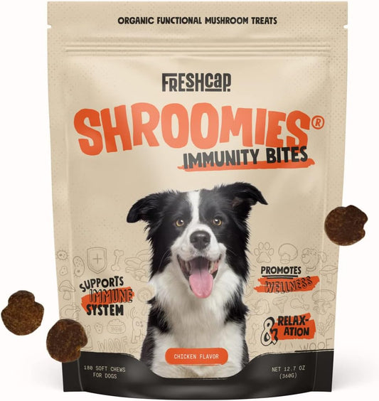 Freshcap Shroomies for Dogs - Turkey Tail Mushroom for Dogs, Immune Support Calming Chews, Treats Supplement with 7 Mushrooms for Cognition, Longevity, Cellular & Joint, Lipoma Removal, 180 Soft Chews